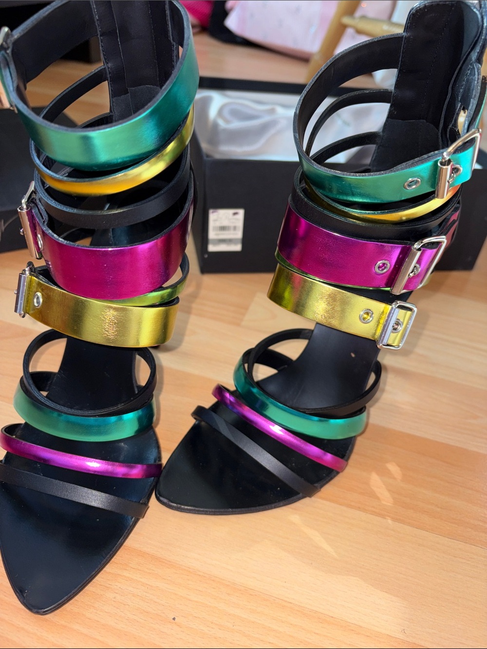Giuseppe Zanotti Iridescent Multi-Color Strappy High Heels - Picture 8 of 11